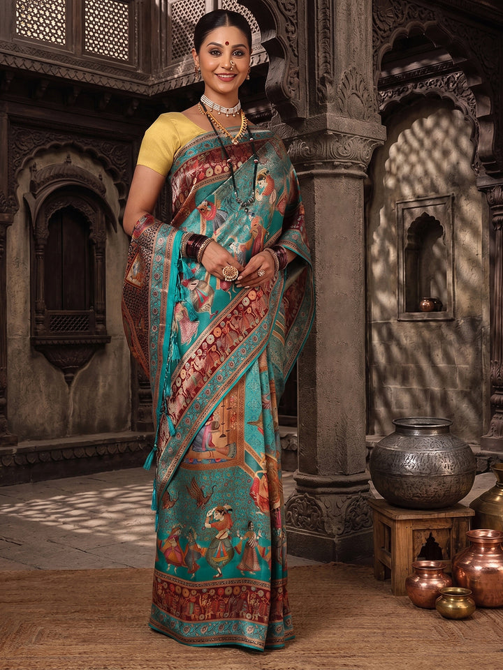 Dark Blue Woven Design Viscoris Saree