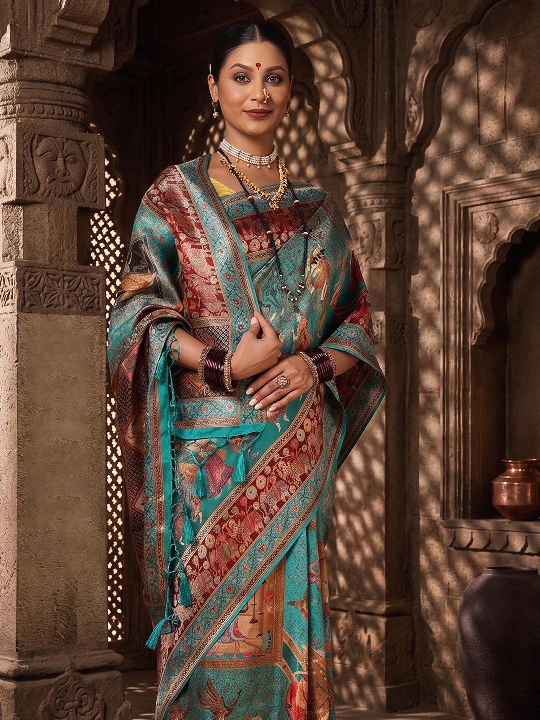 Dark Blue Woven Design Viscoris Saree