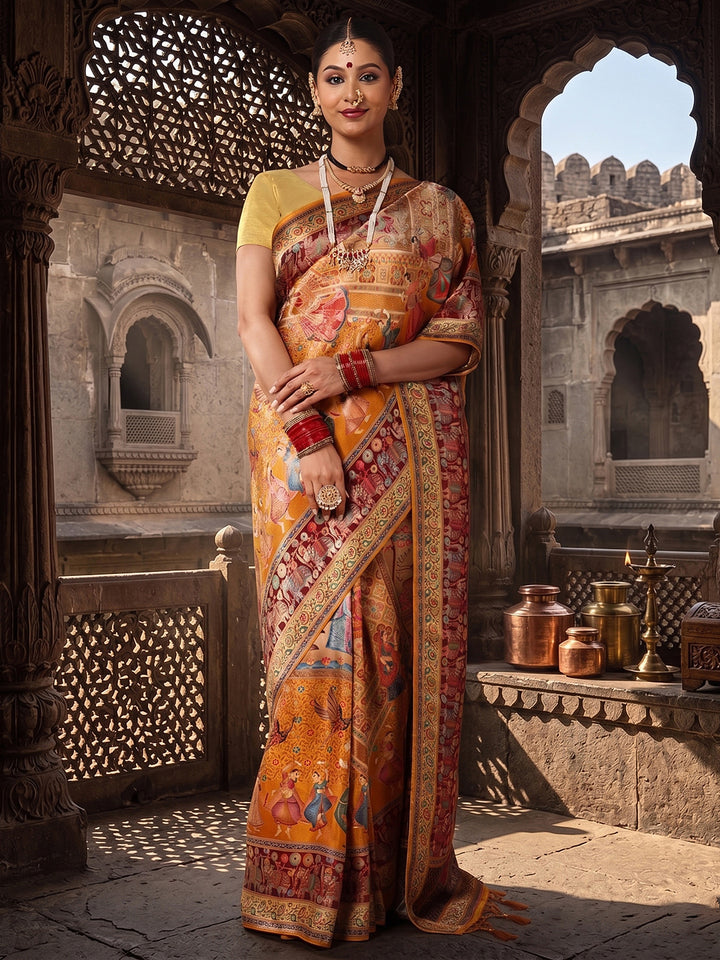 Mustard Woven Design Viscoris Saree