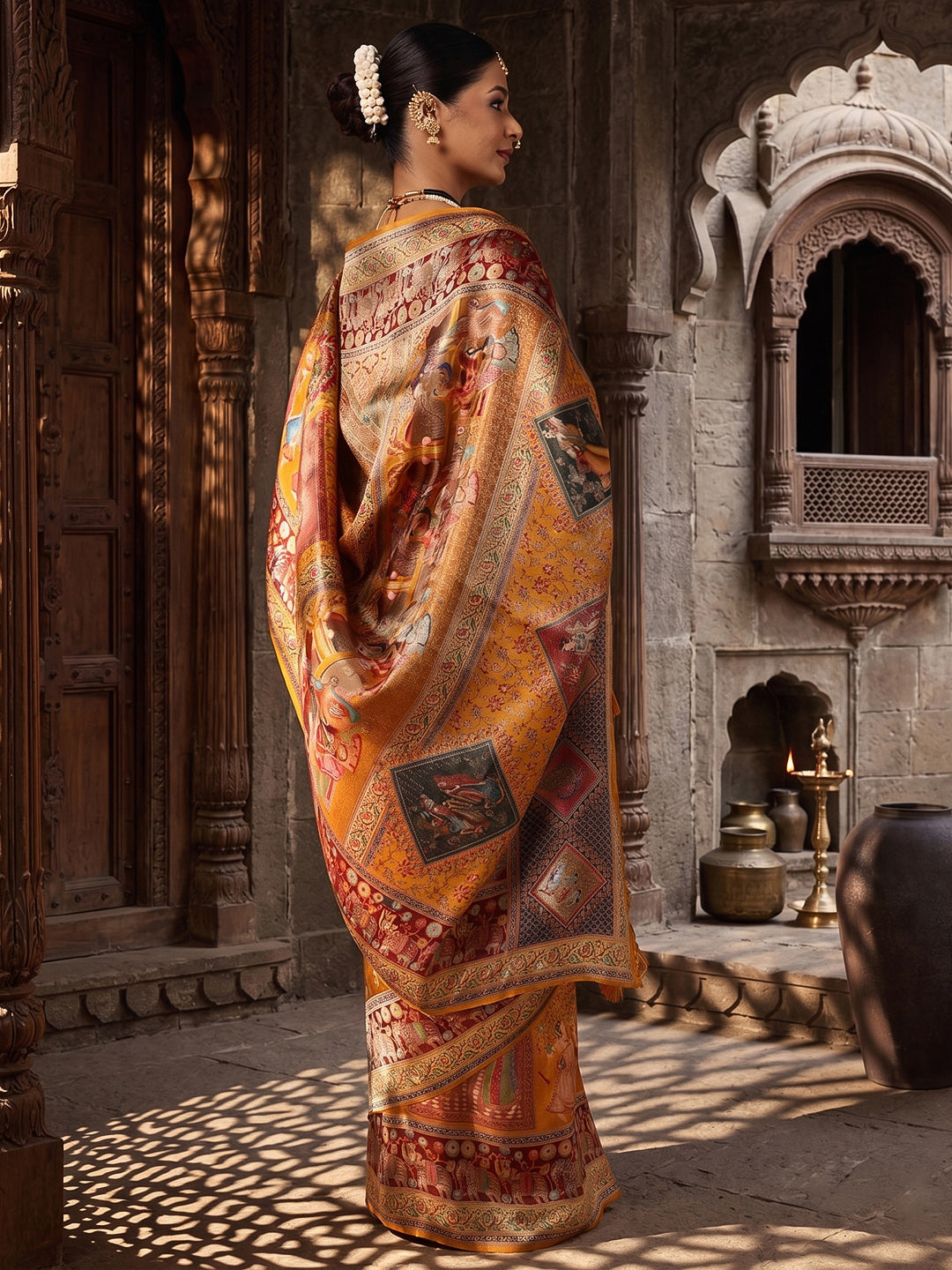 Mustard Woven Design Viscoris Saree