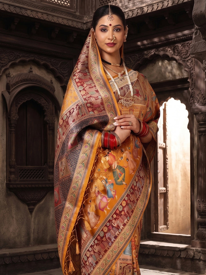 Mustard Woven Design Viscoris Saree