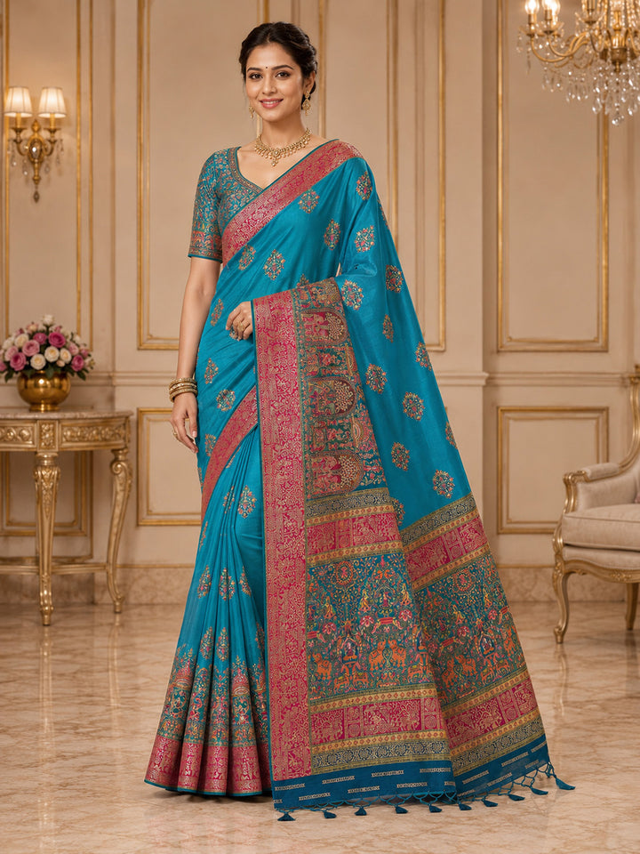 Blue Embroidered Art Silk Saree