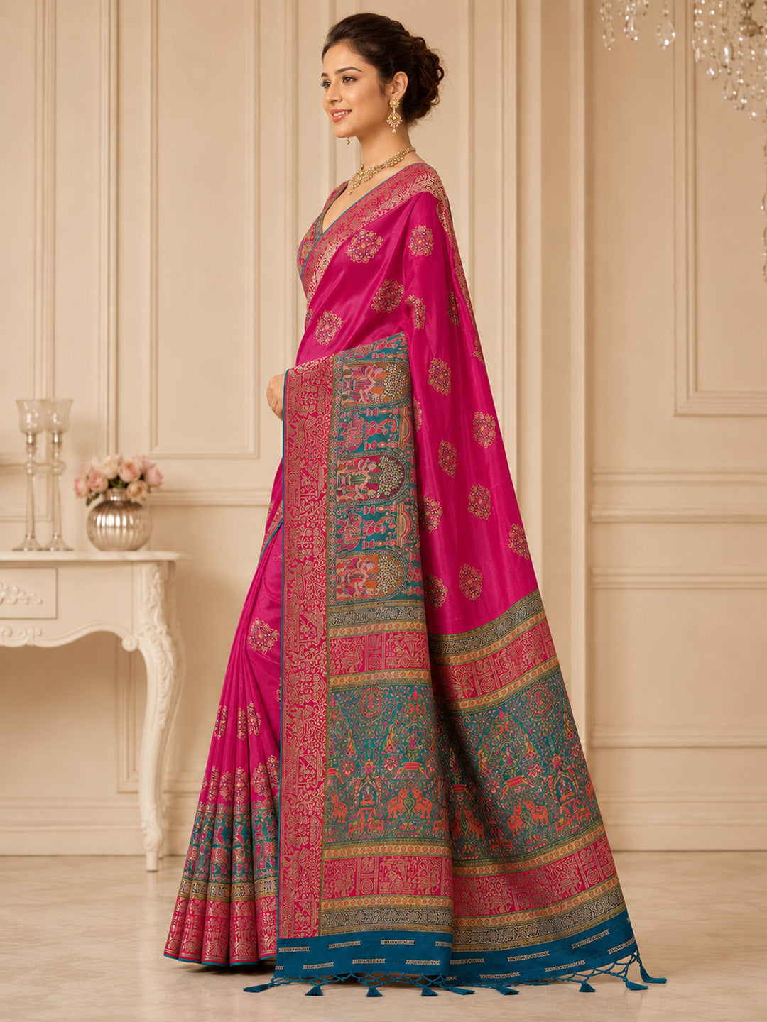 Rani Embroidered Art Silk Saree