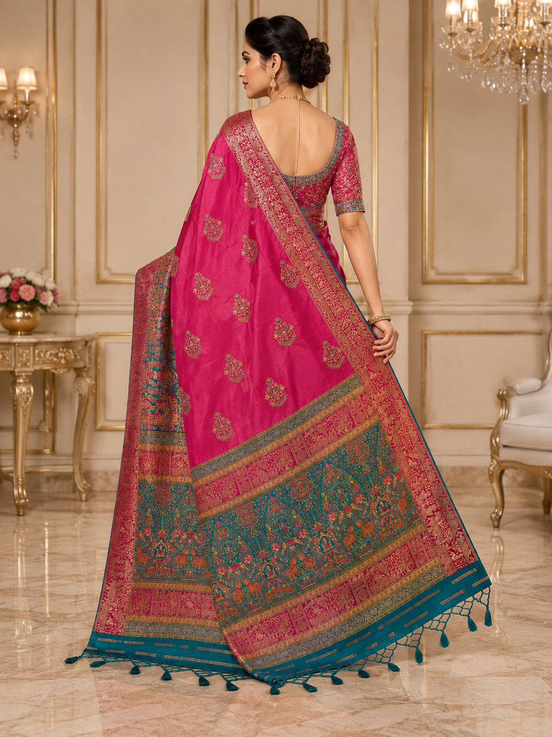 Rani Embroidered Art Silk Saree