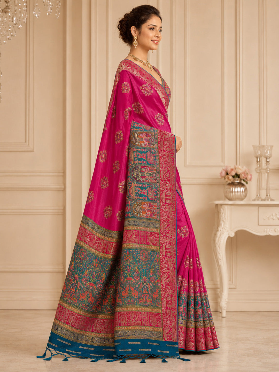 Rani Embroidered Art Silk Saree