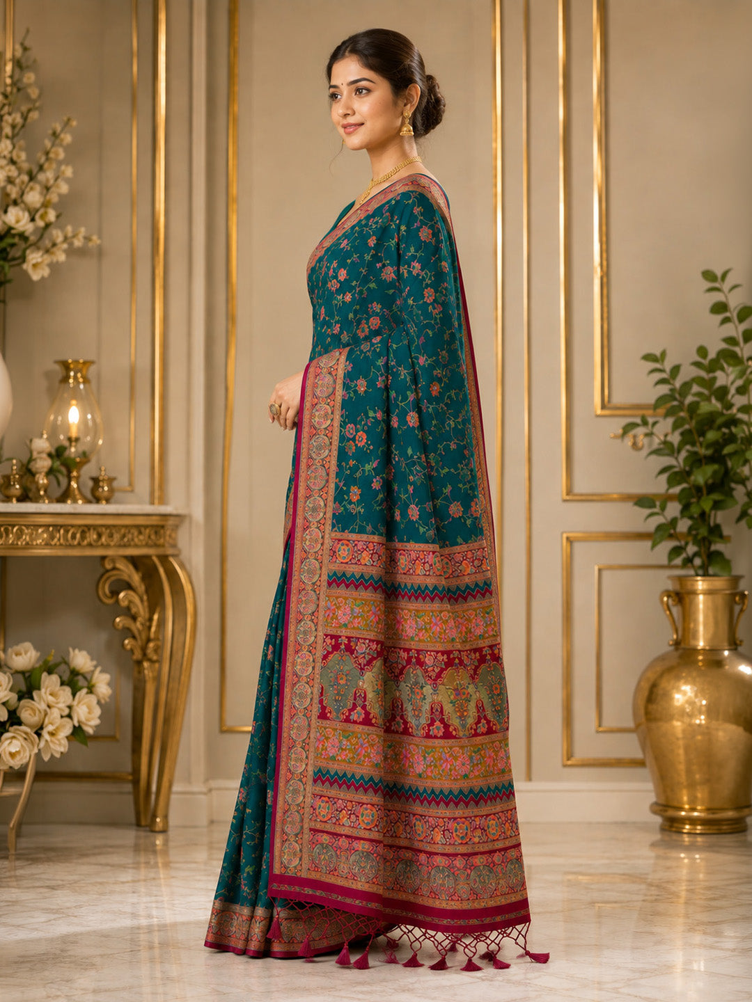 Blue Printed Art Silk Saree