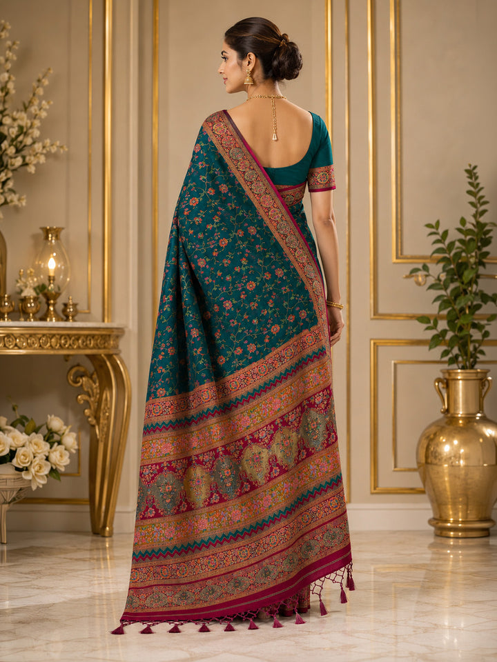 Blue Printed Art Silk Saree