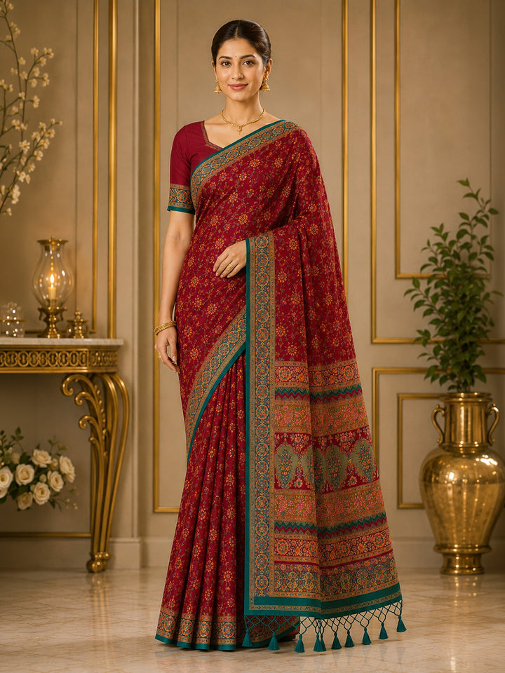Maroon Printed Art Silk Saree