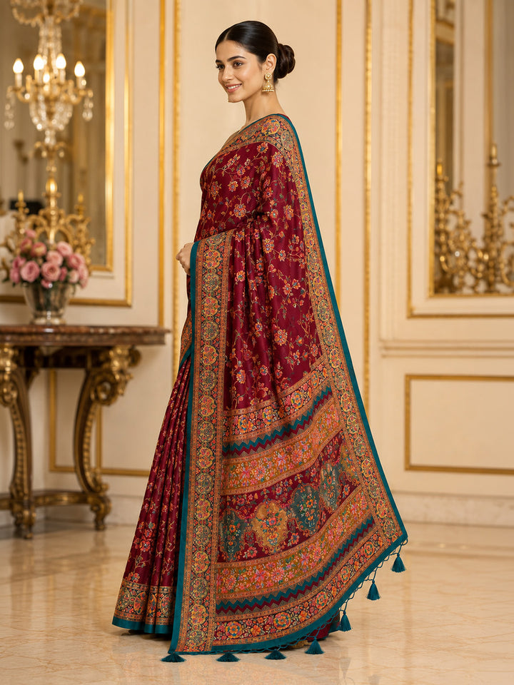 Maroon Printed Art Silk Saree