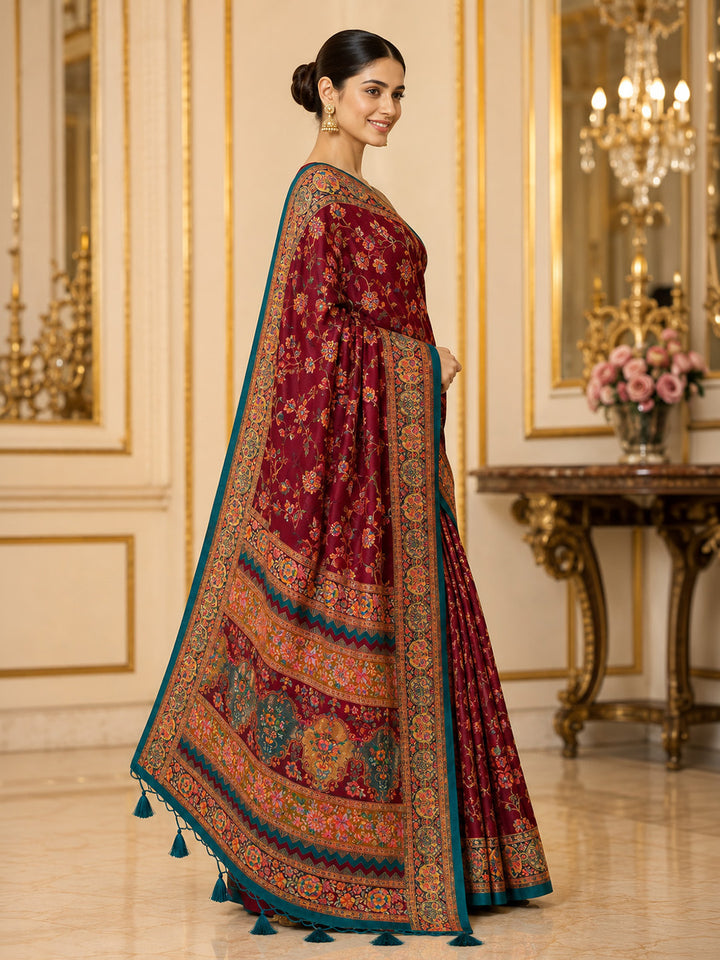 Maroon Printed Art Silk Saree