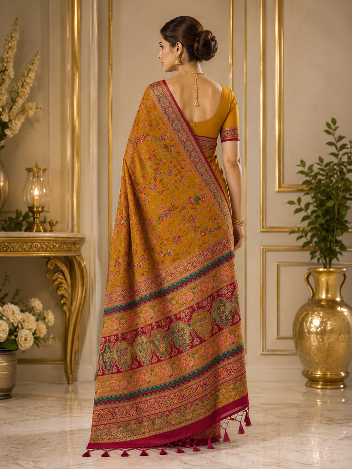 Mustard Printed Art Silk Saree