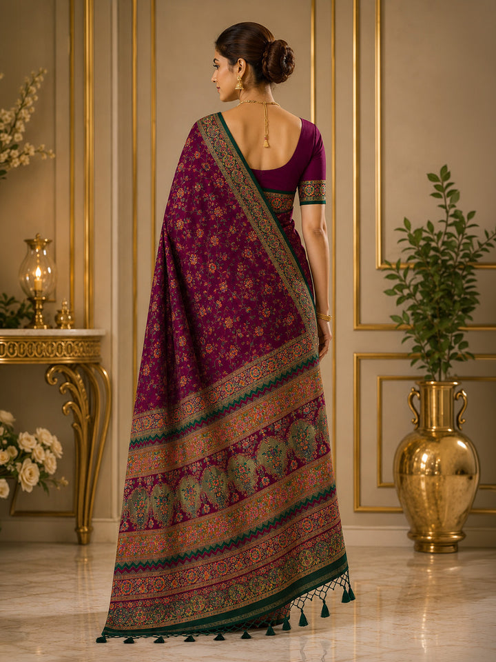 Wine Printed Art Silk Saree