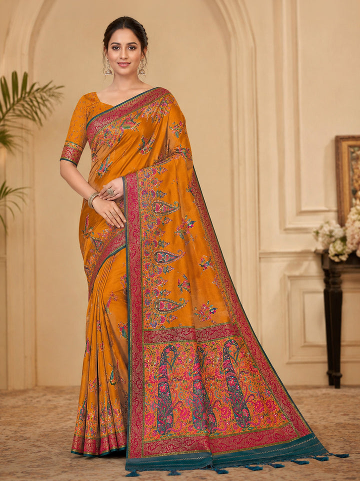 Mustard Embroidered Art Silk Saree