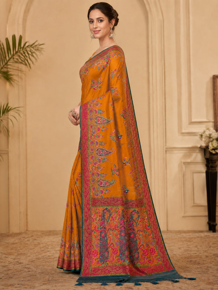 Mustard Embroidered Art Silk Saree