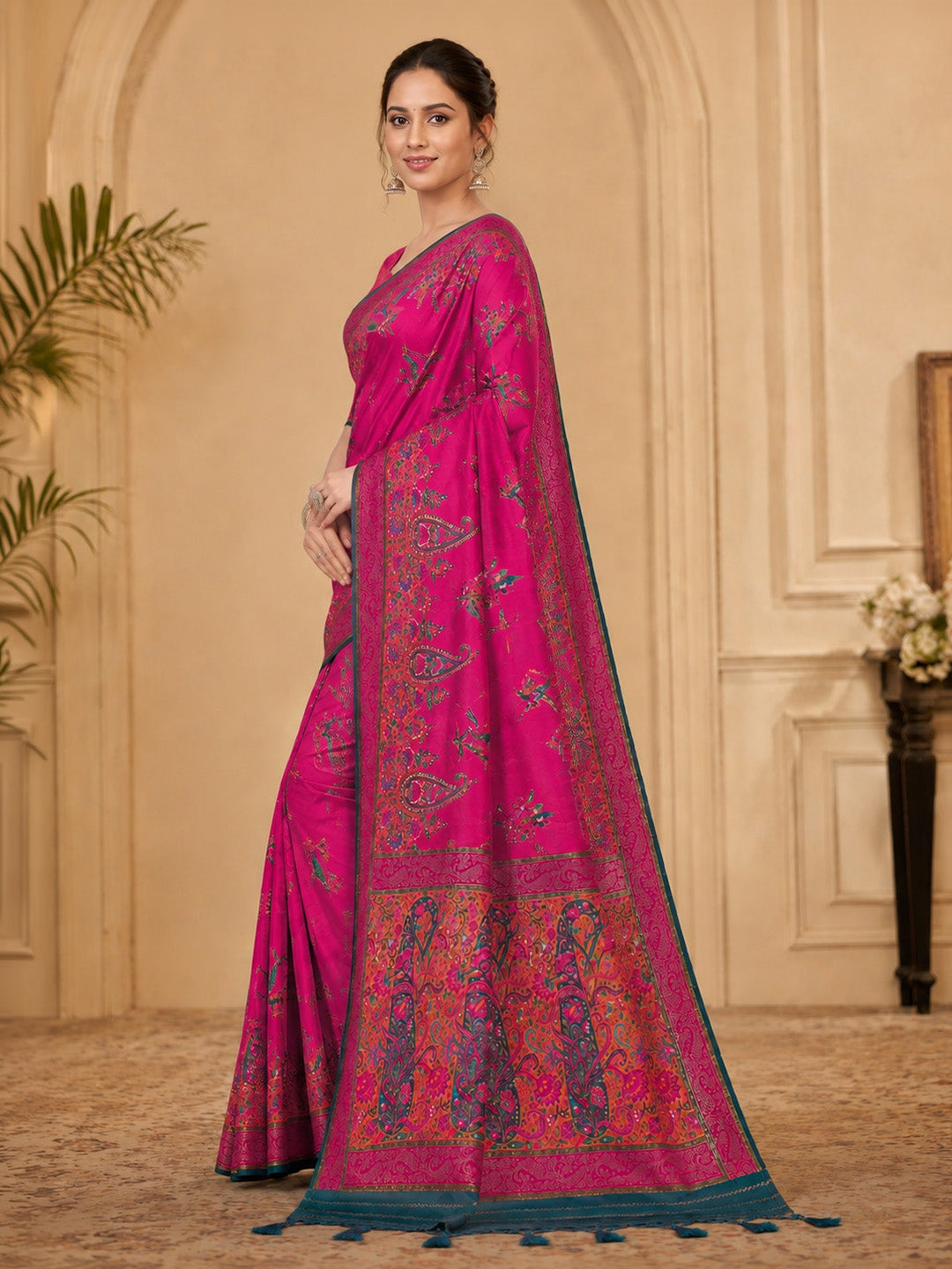 Rani Embroidered Art Silk Saree