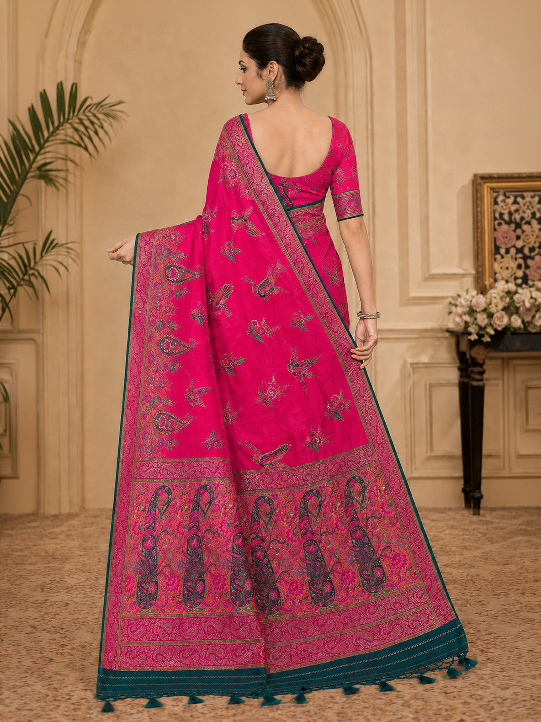 Rani Embroidered Art Silk Saree