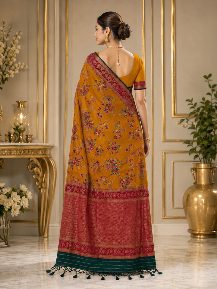 Mustard Embroidered Art Silk Saree