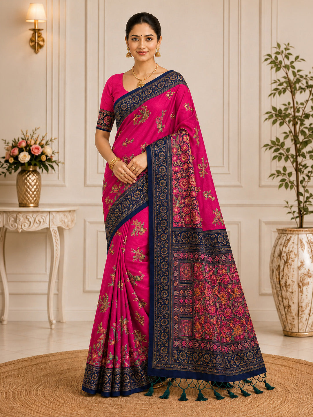 Rani Embroidered Art Silk Saree