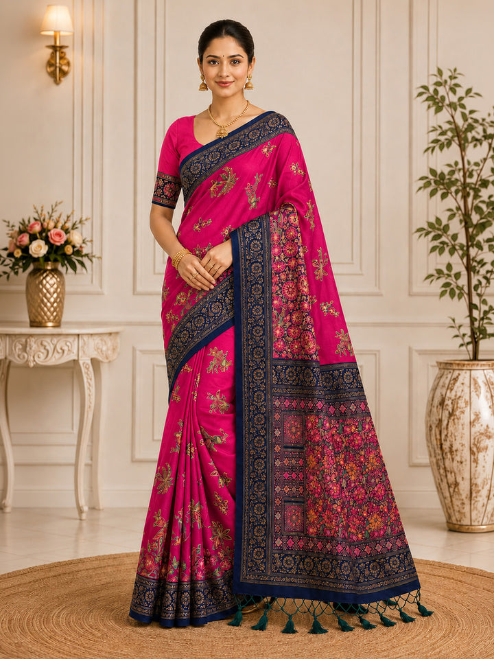 Rani Embroidered Art Silk Saree