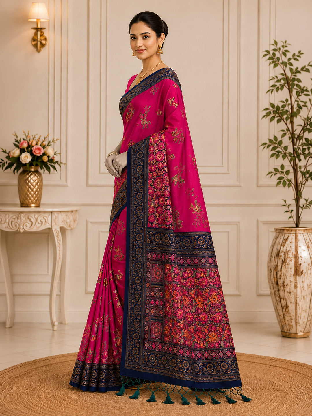 Rani Embroidered Art Silk Saree