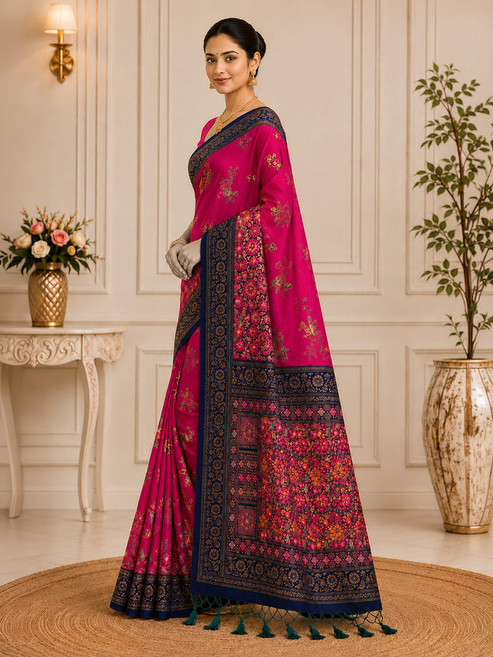 Rani Embroidered Art Silk Saree
