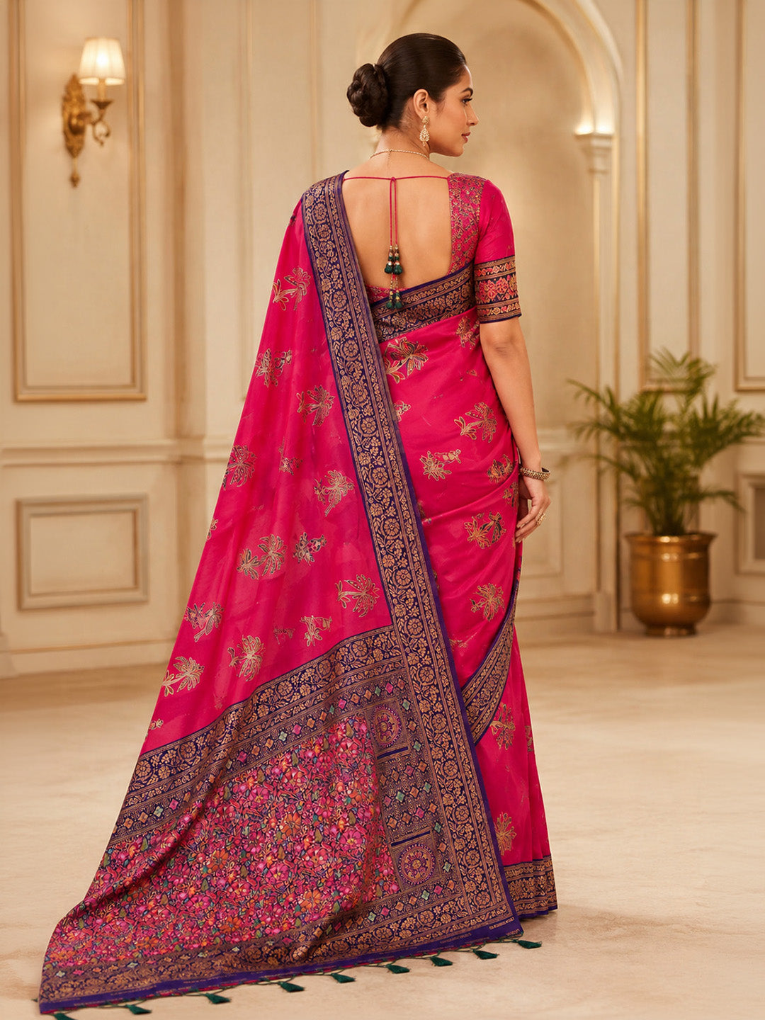 Rani Embroidered Art Silk Saree