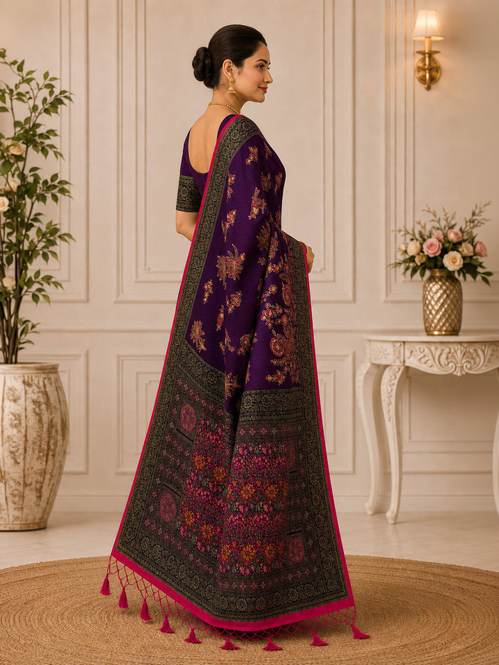 Wine Embroidered Art Silk Saree