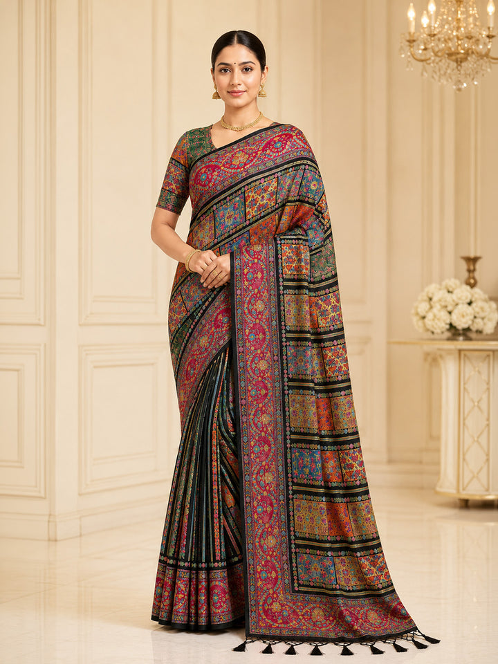 Black Printed Art Silk Saree