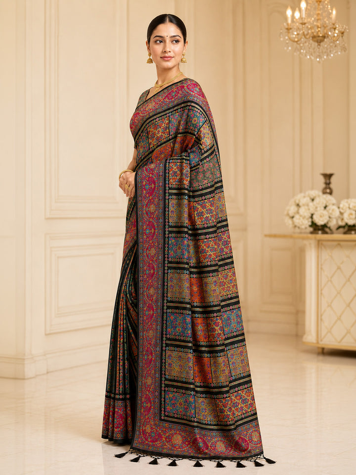 Black Printed Art Silk Saree