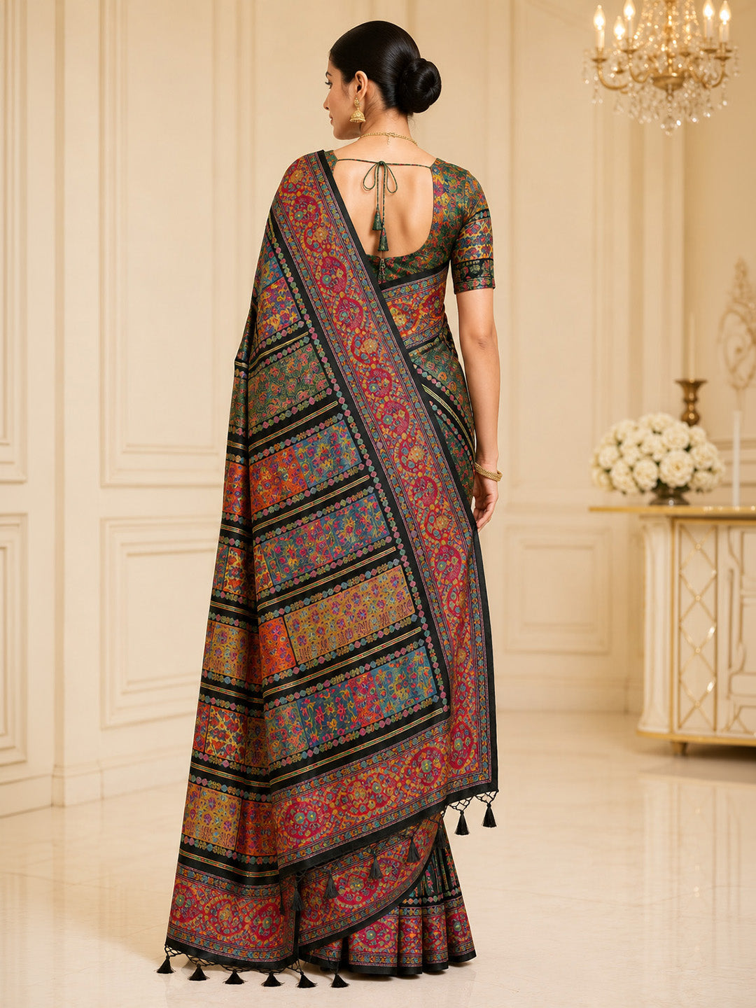Black Printed Art Silk Saree