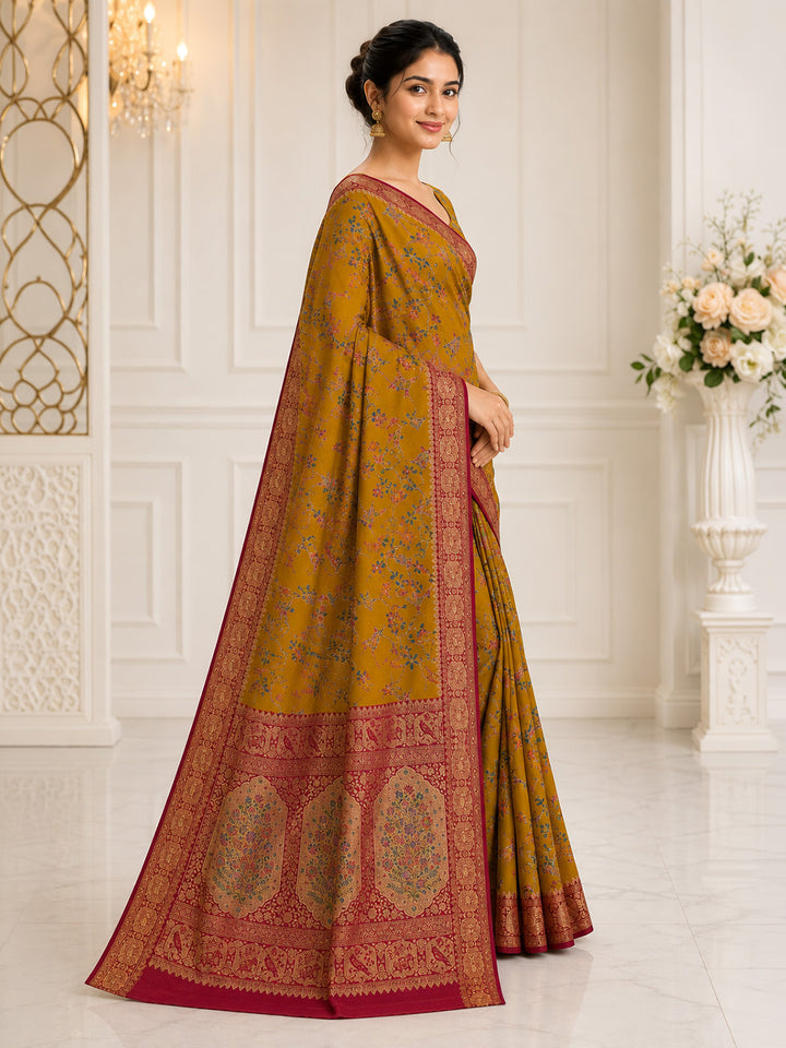 Mustard Embroidered Art Silk Saree