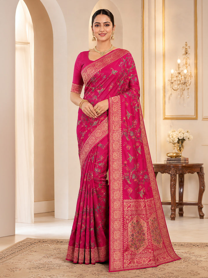 Rani Embroidered Art Silk Saree