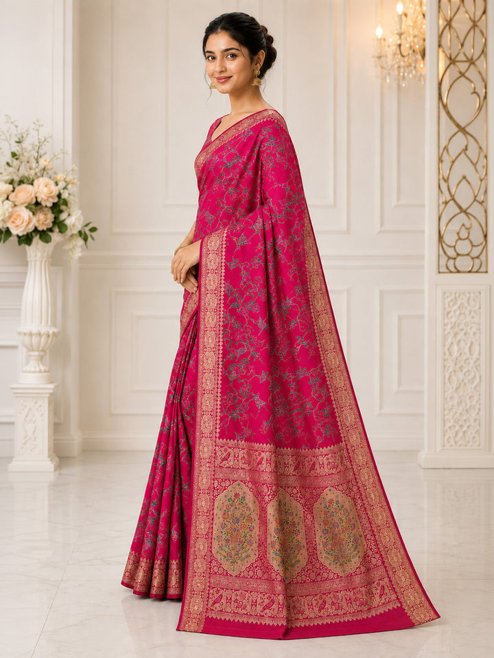 Rani Embroidered Art Silk Saree