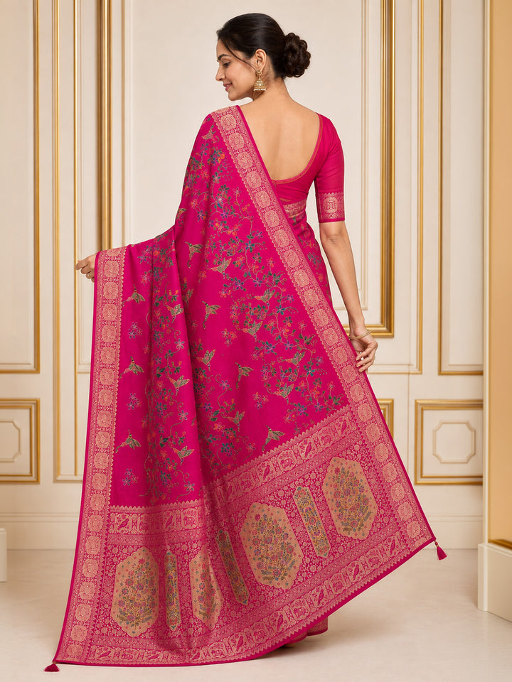 Rani Embroidered Art Silk Saree