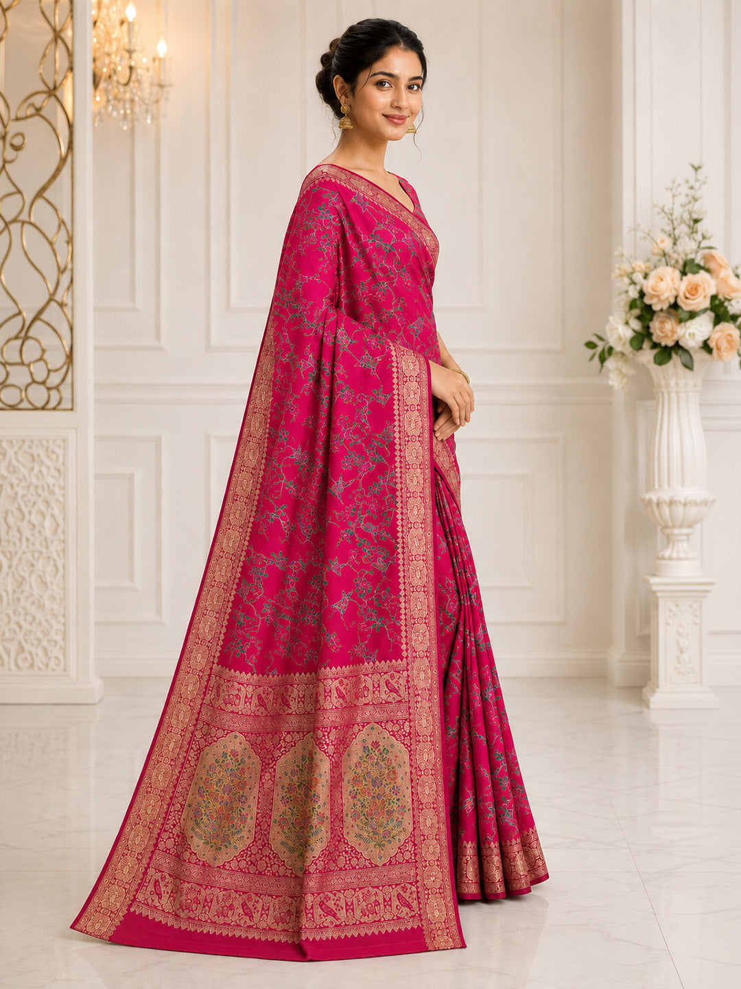 Rani Embroidered Art Silk Saree