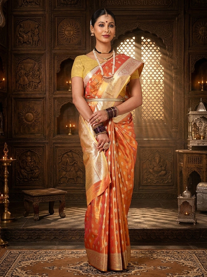 Peach Woven Design Viscoris Saree