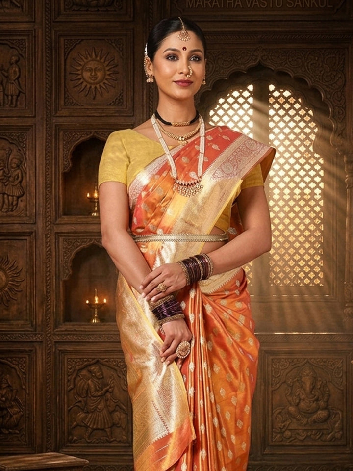 Peach Woven Design Viscoris Saree