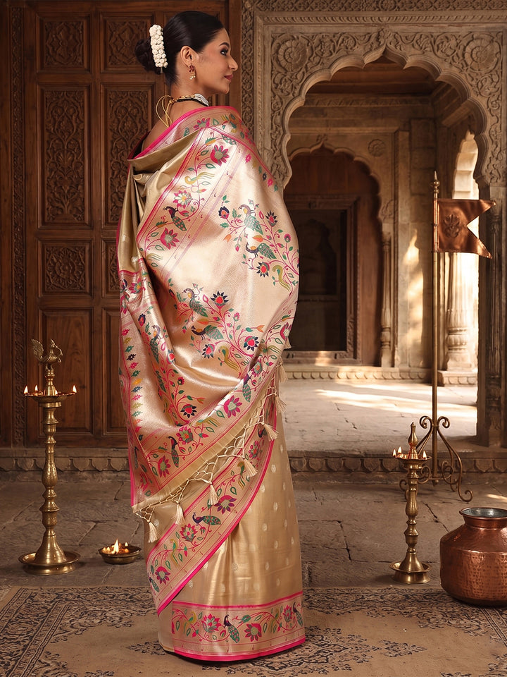 Cream Woven Design Viscoris Saree