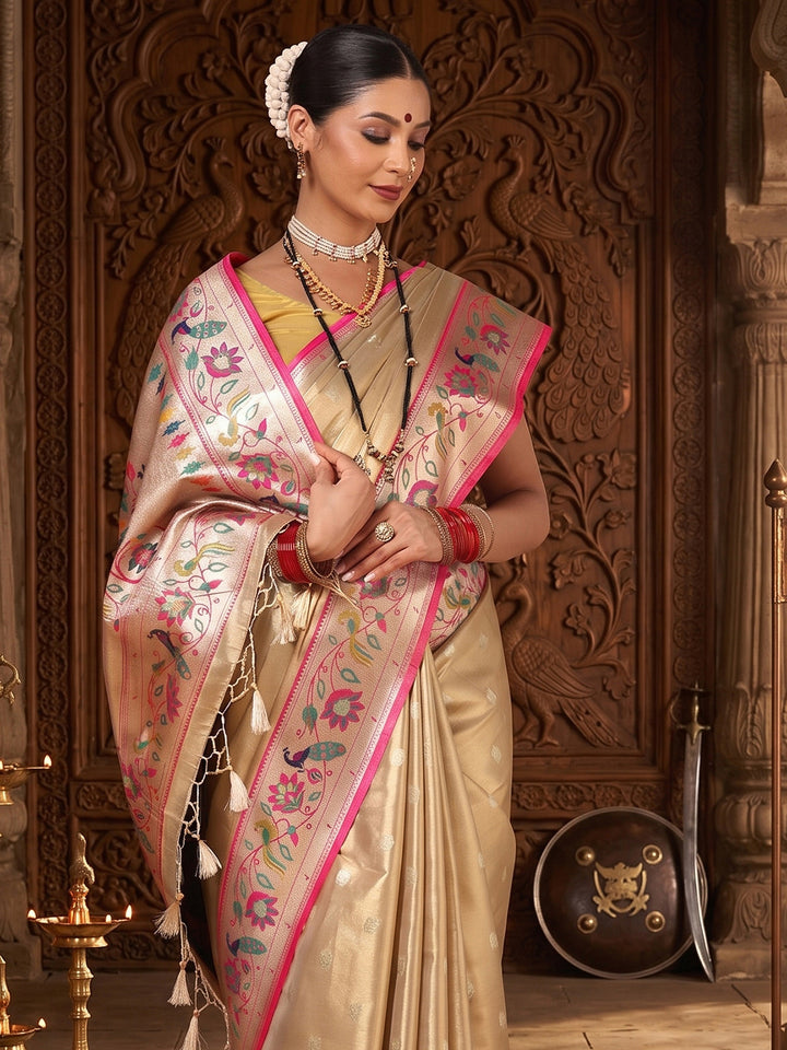 Cream Woven Design Viscoris Saree