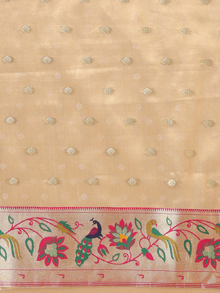 Cream Woven Design Viscoris Saree