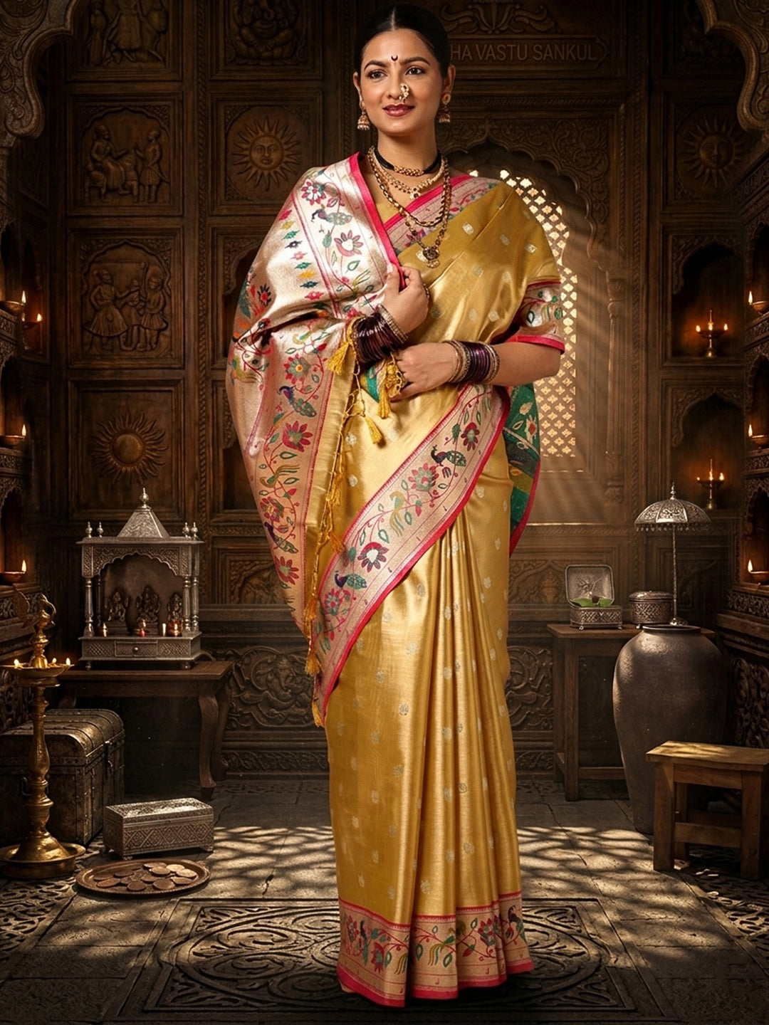 Gold Woven Design Viscoris Saree
