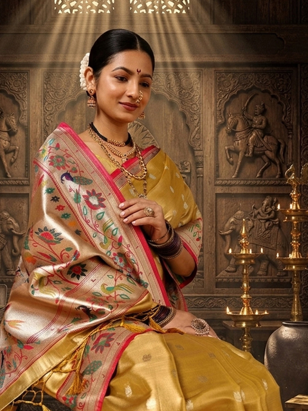 Gold Woven Design Viscoris Saree