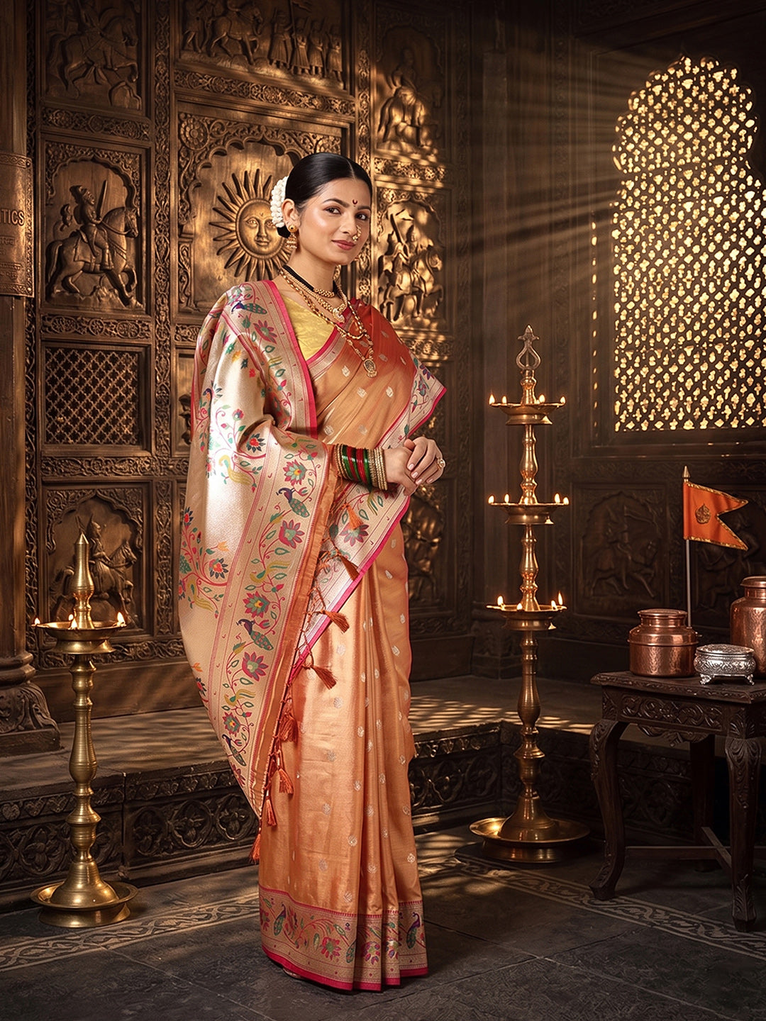 Orange Woven Design Viscoris Saree