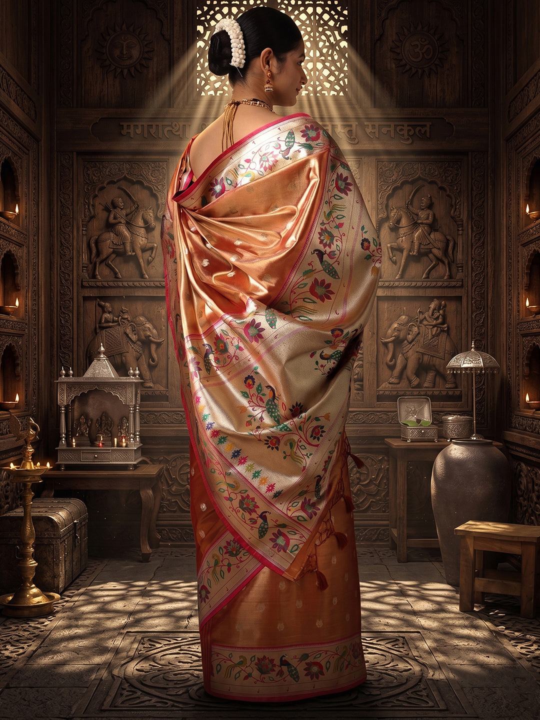 Orange Woven Design Viscoris Saree