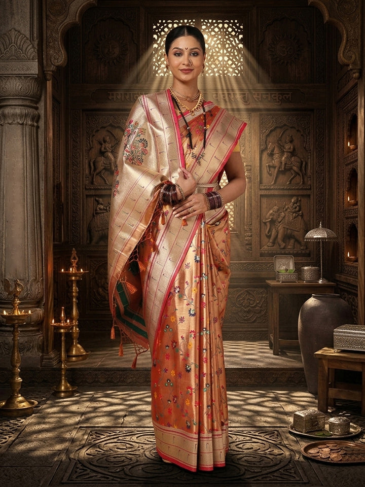Orange Woven Design Viscoris Saree