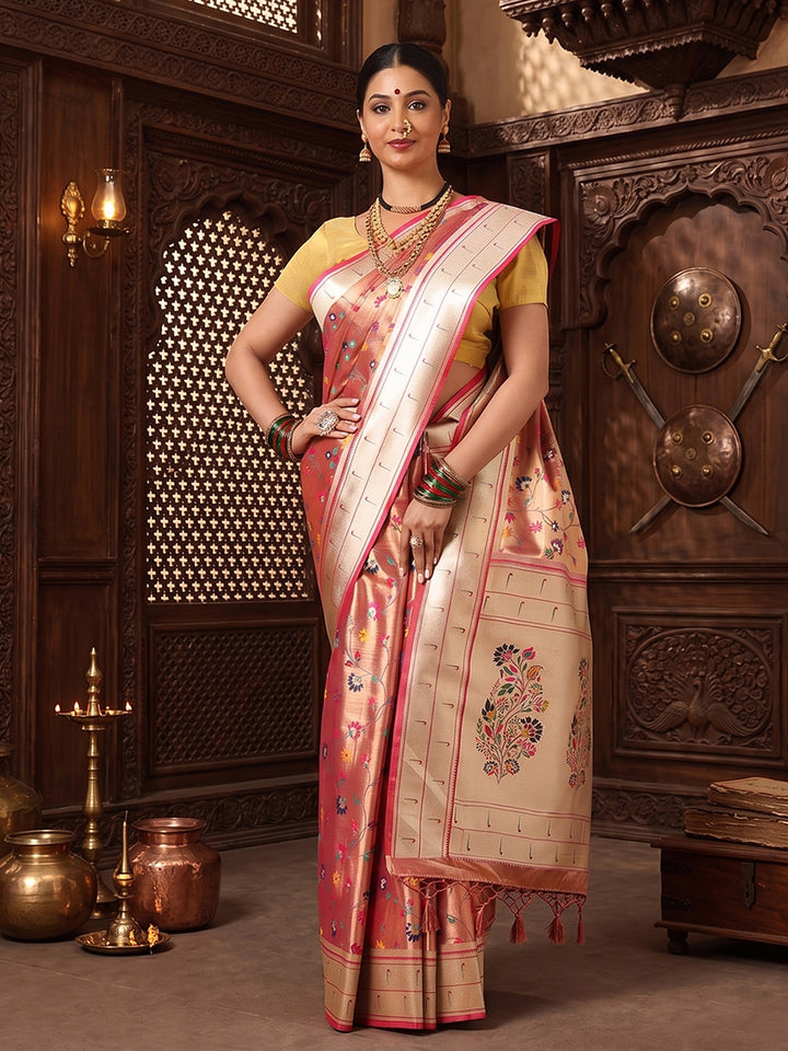 Rani Pink Woven Design Viscoris Saree