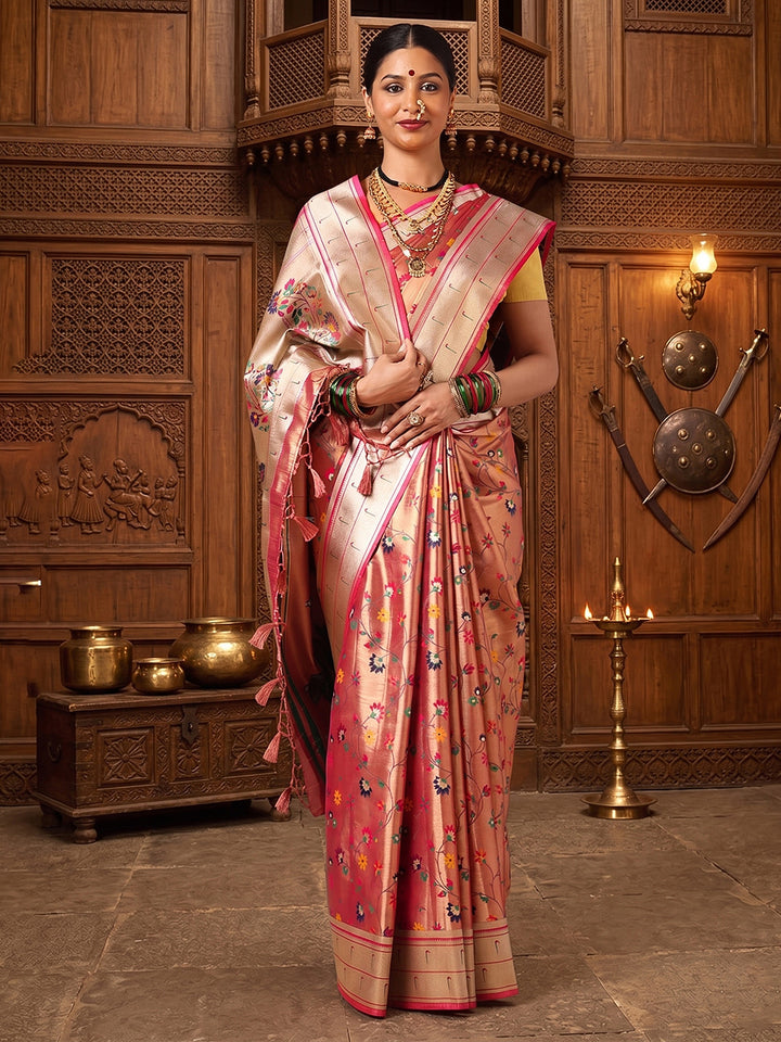 Rani Pink Woven Design Viscoris Saree