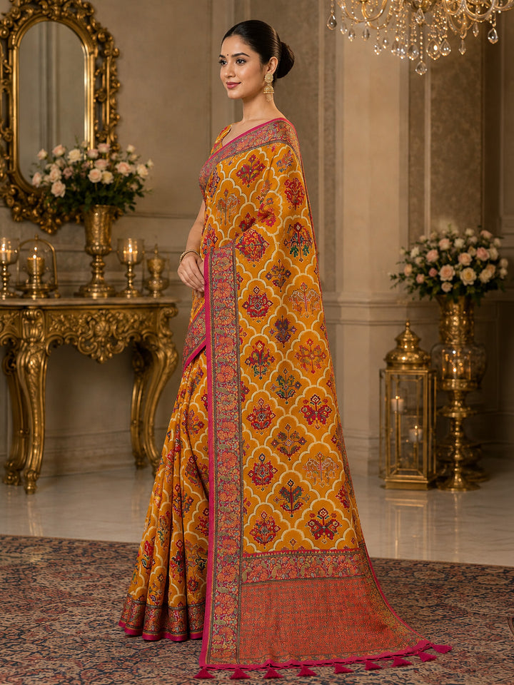 Mustard Printed Art Silk Saree