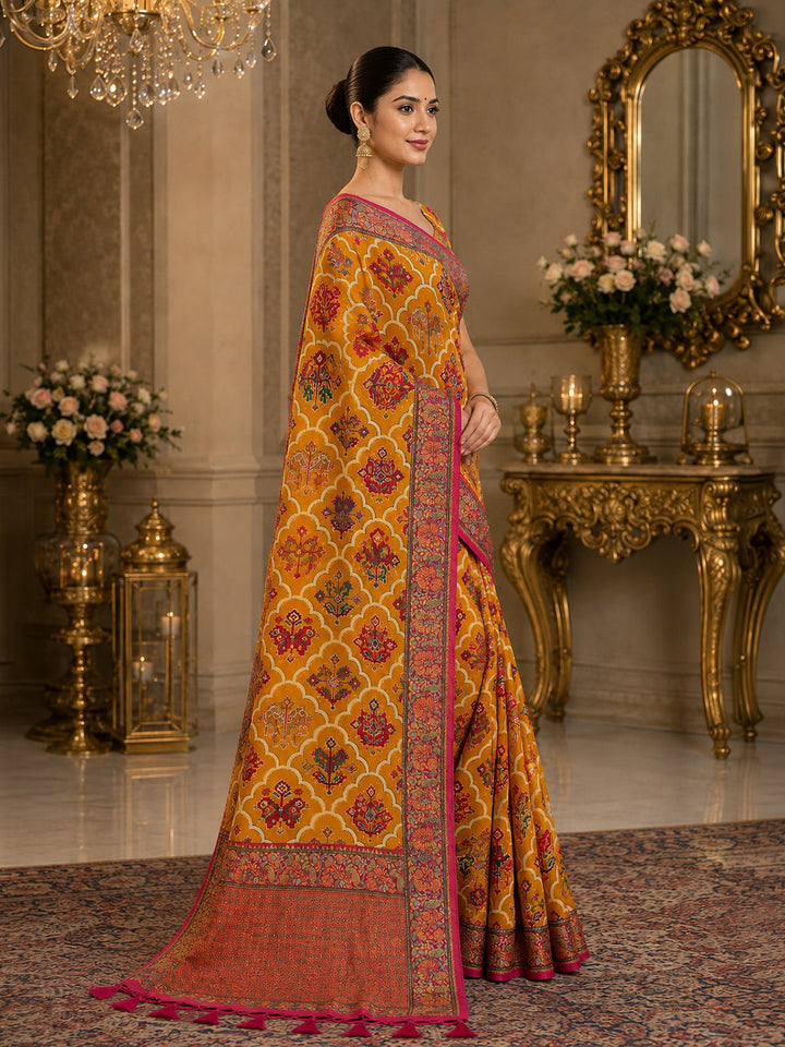 Mustard Printed Art Silk Saree
