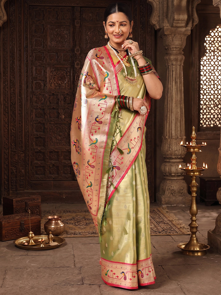 Green Woven Design Viscoris Saree